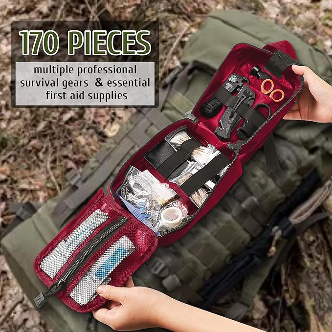 170 PCS Survival Kits, Survival First Aid Kit, Trauma Kit with Essential Survival Gear Emergency Medical Supplies for Hiking Camping Backpacking Outdoor Adventure, Gifts for Christmas Him Dad