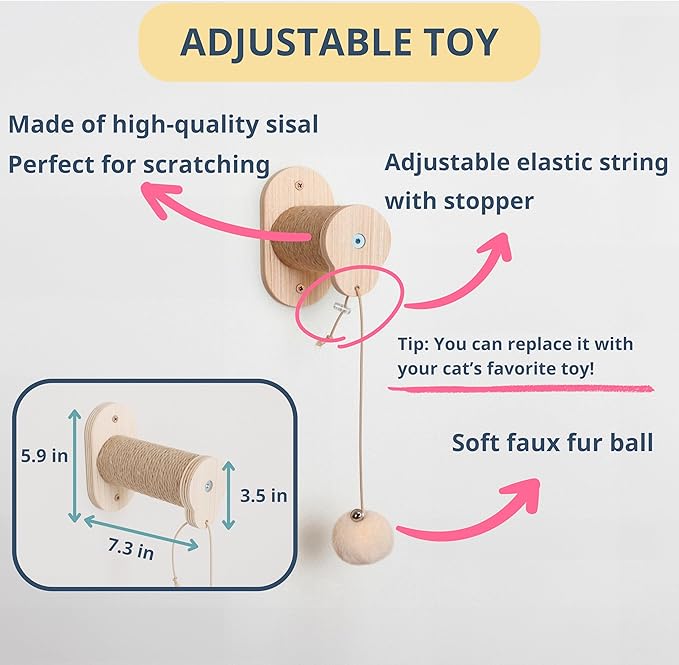 Wall Mounted Cat Wall Hammock with Toy, Self Warming Cat Wall Bed, Cat Shelf for Indoor and Outdoor Cats, Strong Cat Wall Toy, Ball Hanging Cat Hammock for Wall, Gift for Cat