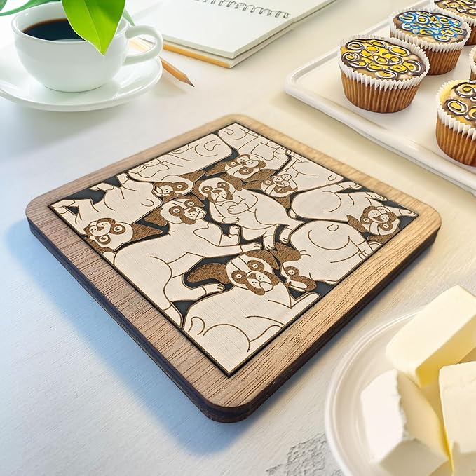 02 Boxer Dog Coaster - Boxer Dog Puzzle Wooden Coaster Set - Interlocking Jigsaw Drink Mats with Laser-Cut Design for Boxer Lovers