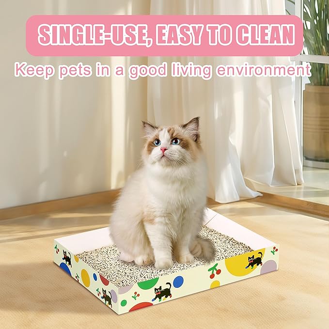 30 Pack Disposable Cat Litter Box, Foldable Paper Litter Box, Travel Cat Litter Box,Non Clumping Durable and Waterproof,Low Entry Easy Disposal,Portable(13.6x9.7x1.9 in)