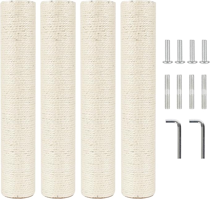 4 Pcs 2.9in 7.4cm Diameter Cat Scratching Post Replacement Pole Parts for Cat Tree (M10, 15.7in/40cm)