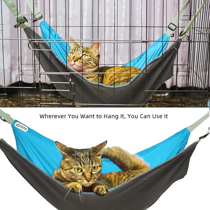 2 Pieces Cat Hammock,2 Pieces Reversible Cat Hanging Hammock,Cat Hammock Hanging for Cage,Washable Soft Outdoor Cat Mat,Waterproof Cooling Kittens Pad for Cats (Large, BlueBlue)