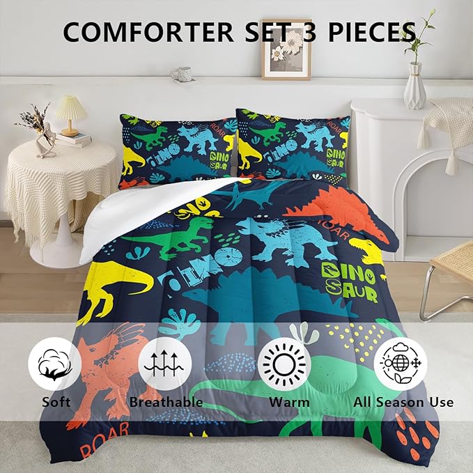 Axolotl Boys Bedding Cartoon Dinosaur Comforter Set Twin Size,Cute Dinosaur Bedding Set for Boys Girls Teens Kids Adults Room Decor,Kids Comforter Set All Season,1 Quilt 2 Pillow Cases,Blue