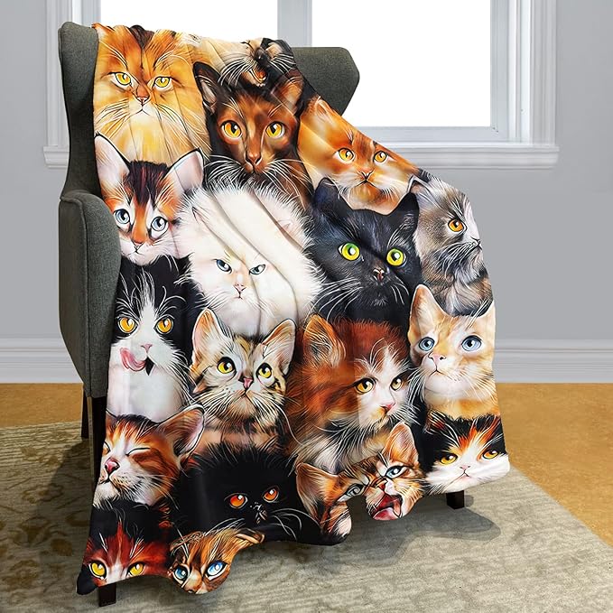 60" x 80" Blanket Comfort Warmth Soft Plush Throw for Couch Cute Cats Breed Collage Pet