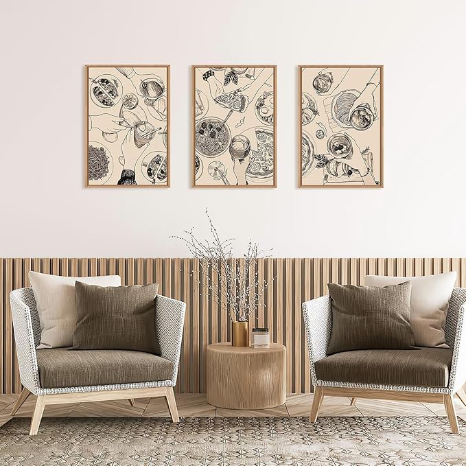 Ausril Food and Drink Framed Canvas Wall Art Set, Modern Cheers Wall Decor, Vintage Cheers Wall Painting, Abstract Friends Party Art Prints for Living Room, Bedroom, Kitchen,Office 16"x24"x3