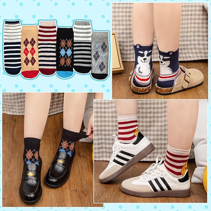 6 Pairs Women's Cute Cat Socks, Funny Novelty Animal Print Crew Cotton Socks Christmas Gifts for Women Girls