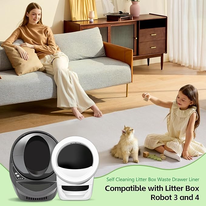 60 Counts Self Cleaning Litter Box Bags with Drawstring, Compatible with Litter-Robot 3 and 4, 24" x 29" Heavy Duty Cat Litter Box Liners Waste Bags Replacement