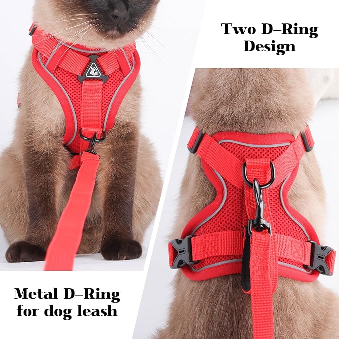 Cat Harness and Leash Set Escape Proof Adjustable Tactical Vest Breathable Kitten Harness with Handle for Walking Reflective Strips Jacket for Dark Night