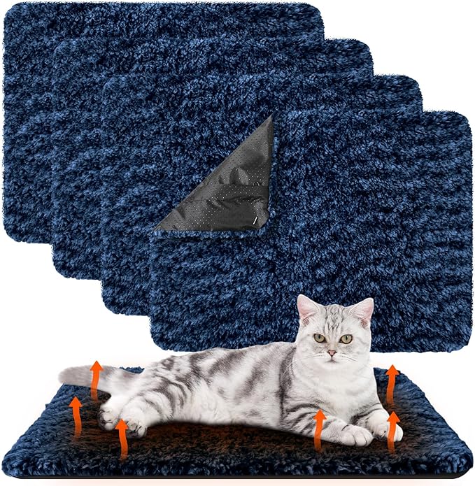4 Pack Self Warming Cat Pads Self Heating Cat Mat Thermal Pads for Small Dogs Washable Pet Kennel Pad Crate Bed Mat with Removable Covers for Indoor Outdoor Pet