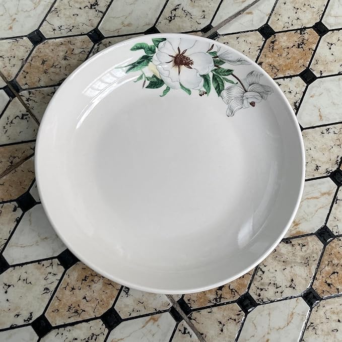 5 Pack Ceramic Plates with Lotus Pattern, 7.12 inch Large Dessert Salad Porcelain Dinner Plates, Ceramic Dessert Dishes for Steak, Pasta, Pizza, Appetizer ( Dishwasher & Microwave Safe Dinnerware)