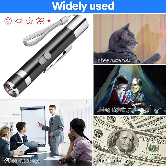 2 Pack Cat Toys, Cat Toy Red Pointer for Indoor, Rechargeable, 5 Adjustable Patterns, 3 Modes Training Chaser Pet Toy Pointer, Interactive Pet Cat/Dog Toy for Cats Fun Playing Exercise(Black)