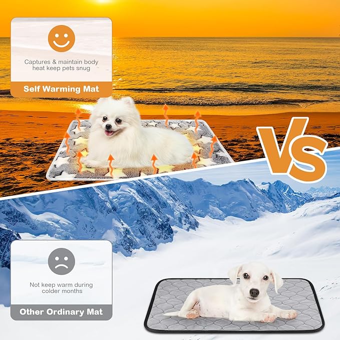 2 Pack Self Warming Cat Bed Pet Self Heating Pad Cat Warming Bed Mat 16 x 20 Inch Thermal Cat Mat Washable Reflects Body Heat Removable Cover for Indoor Outdoor Feral Pet (Gray White Star)