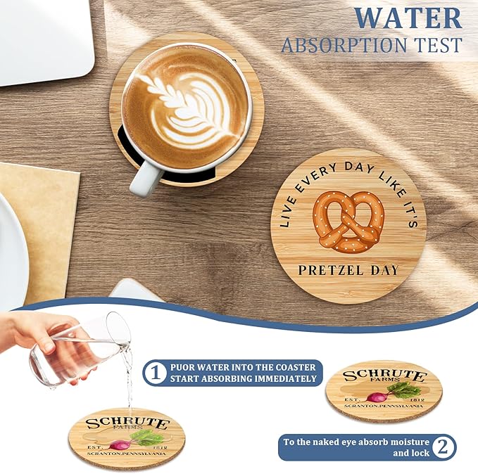 6 PCS The Office Cork Coasters for Drinks,The Office TV Show Merchandise,Funny Set with Coaster Holder,Dunder Mifflin Kitchen Decor,Michael Scott TV Themed Coasters Gifts for Fans