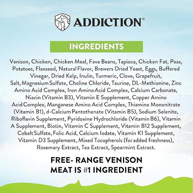 Addiction Viva Venison Grain-Free Dry Cat Food - High Protein, Natural & Hypoallergenic for Sensitive Stomach, Limited Ingredient for Allergy & Weight Management - 4lbs