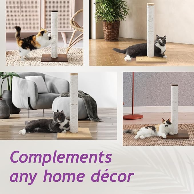 Necoichi 23.6” Tall Cat Scratching Post Kitten Scratcher Paper Rope Scratch Posts Trees with Hanging for Indoor Cats (23.6 inches for Kitty, Regular, Oak)