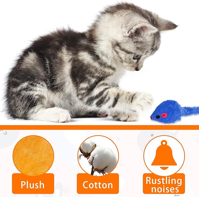 120 Pcs Rainbow Furry Cat Mouse Toys Interactive Rattle Cat Toy Mice Small Soft Rustle Sound Kitten Toys for Pets Cat Puppy Kittens Play, Assorted Colors