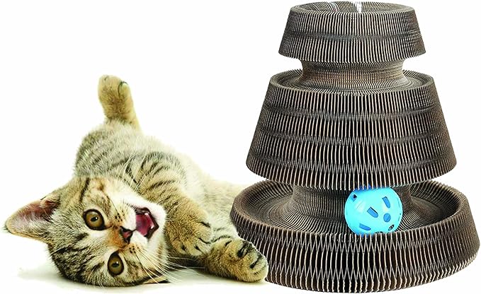 Magic Organ Multiform Scratching Board with Catnip, Foldable Magnetic Assembly Cat Scratch Pad for Outdoor Entertainment, Portable Accordion Cat Scratcher Cardboard with Bell Ball Toy for Indoor Cats