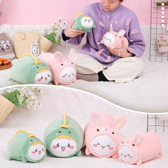 AIXINI Cute Cat Rabbit Plush Pillow 15.7” Kitten Bunny Stuffed Animal, Soft Kawaii Cat Plushie with Rabbit Outfit Costume, Hugging Plush Squishy Pillow Toy Gifts for Kids