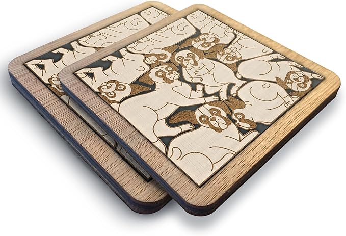 02 Boxer Dog Coaster - Boxer Dog Puzzle Wooden Coaster Set - Interlocking Jigsaw Drink Mats with Laser-Cut Design for Boxer Lovers