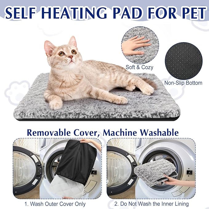 4 Pack Self Warming Cat Pads Self Heating Cat Mat Thermal Pads for Small Dogs Washable Pet Kennel Pad Crate Bed Mat with Removable Covers for Indoor Outdoor Pet