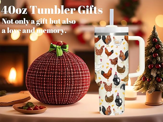 40 OZ Chicken Tumbler with Handle.Chicken Lover Gifts.Unique Birthday Christmas Gifts for Farmer Chicken Lover.Personalized 40 OZ Chicken Tumbler Gifts for Women Men.