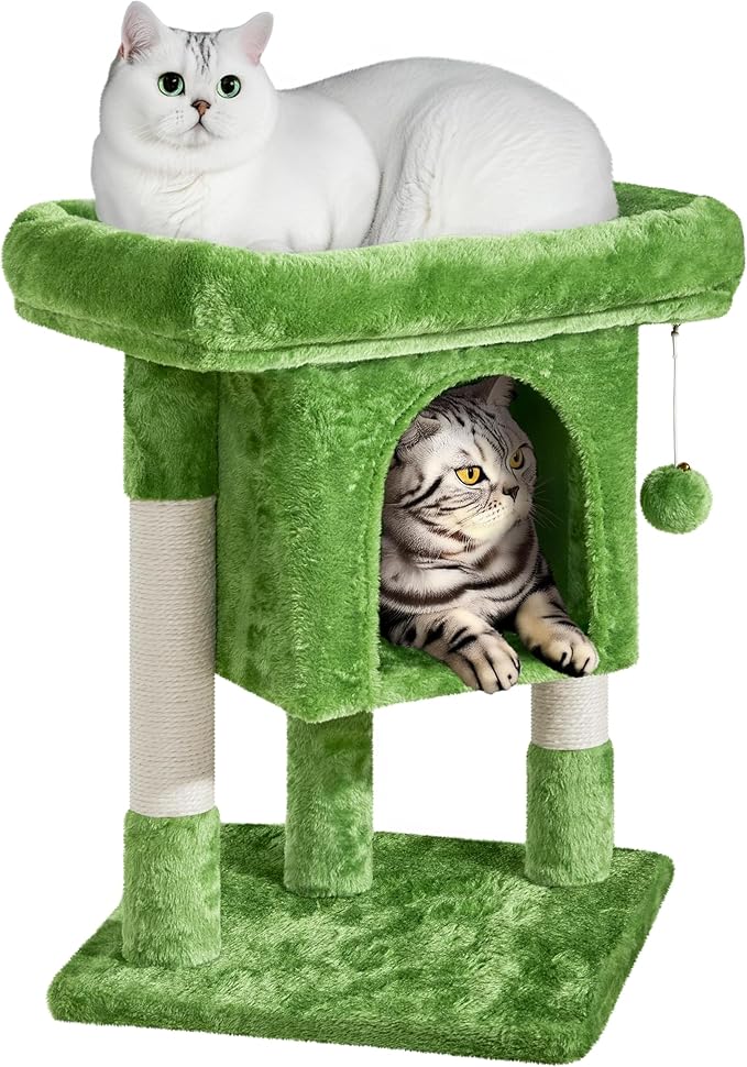 Yaheetech 23.5in Cat Tree, Cute Cat Tower for Indoor Cats with Wide Top Perch, Warm Condo, Sisal Scratching Posts for Large Cats, Green