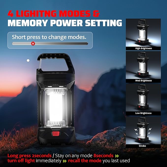 2 Pack 2000LM Rechargeable LED Camping Lantern, Waterproof Tent Light with 3 Light Modes, Camping Essentials, Portable Lantern Flashlight for Hurricane, Power Outages