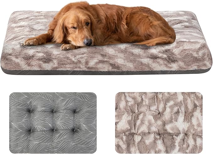 2 in 1 Dog Bed Crate Pad Mat Washable Reversible (Cool & Warm) Soft Fluffy Pet Kennel Beds for Large Medium Small Puppy Cat Sleeping Mattress Machine Wash Dog Cooling Mats (Dot Brown, 35" 23")