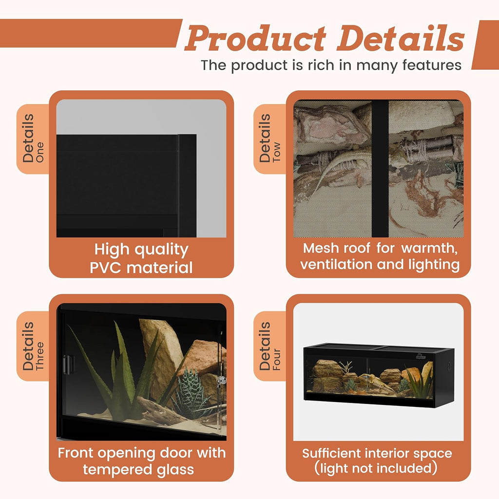 65 Gallon PVC Reptile Enclosure, RepWild 48"x18"x18" Terrarium/Tank with Heavy-Duty Screen Top, Glass Sliding Doors & Lock for Bearded Dragons, Ball Python, Geckos, Lizards