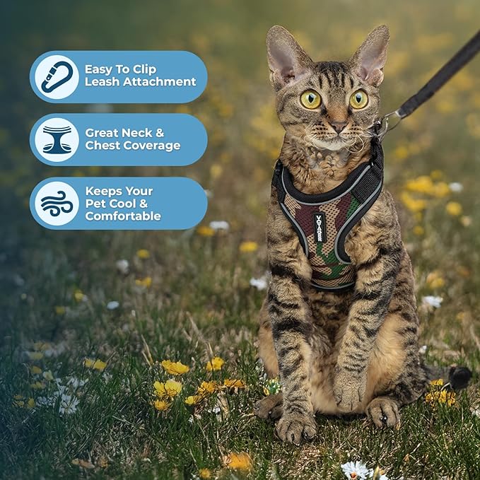 Voyager Escape Proof Cat Harness and Leash Set with Reflective Stitching, Neoprene Handle 5ft - Supports Small, Medium and Large Cats, Kittens for Walking by Best Pet Supplies - Army, XS