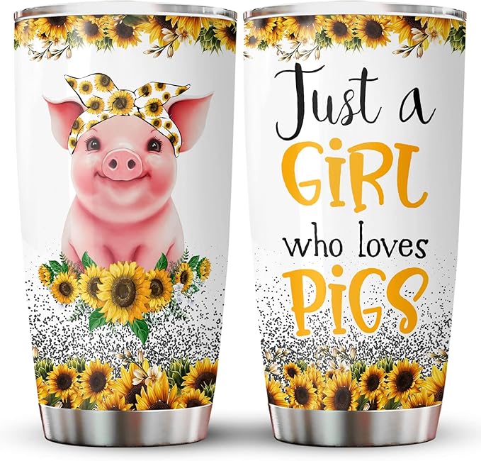 34HD Just A Girl Who Loves Pigs Tumbler with Lid, 20oz Stainless Steel Vacuum Insulated Animal Cup, Farm Animal Gifts for Women Girls Sister Daughter, Pig Birthday Gifts
