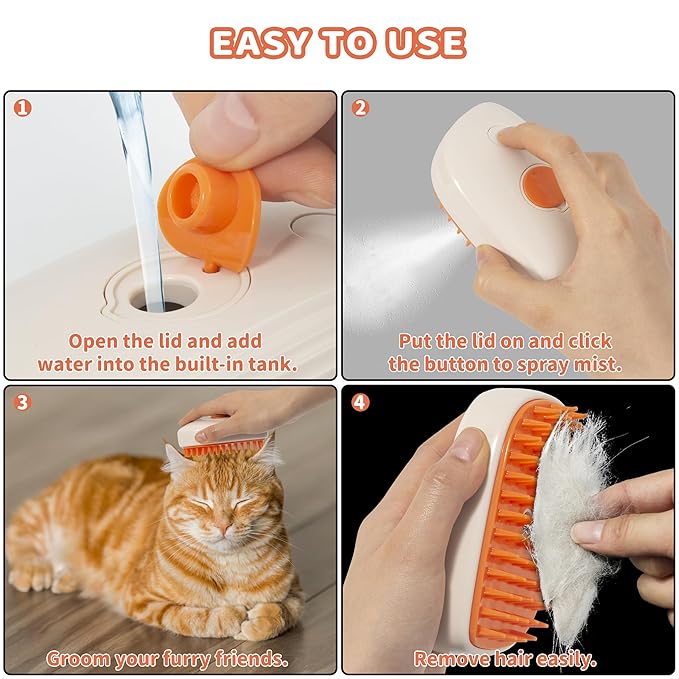 3 in 1 Steam Cat Hair Brush: Spray, Massage and Bath Cleaning for Dogs and Cats, Soft Silicone Brush for Hair Removal, Self-Cleaning Feature for Easy Use
