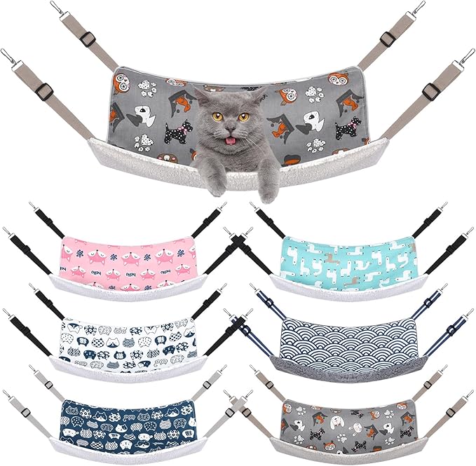 Barydat 6 Pcs Reversible Cat Hammock Bed 18.9 x 15 Inch Soft Breathable Pet Cage Hammock with Adjustable Straps Ferret Hammock Double Sided Cat Hammock Hanging for Kitten Puppy or Small Pet (Plush)