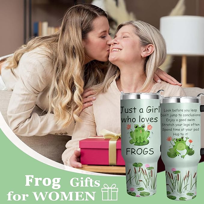 40 Oz Frog Tumbler with Handle and Straw, Double Wall Stainless Steel Insulated Coffee Mug, Leak Proof Cup, Gifts for Women and Frog Lovers