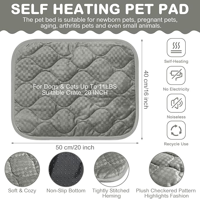 4 Pack Self Warming Cat Bed 16 x 20 Self Heating Cat Mat Warm Thermal Pet Pad Washable Dog Crate Pad Body Heat Dog Cat Bed Mat Blanket Non Slip Bottom for Outdoor Indoor Pets (Light Grey)