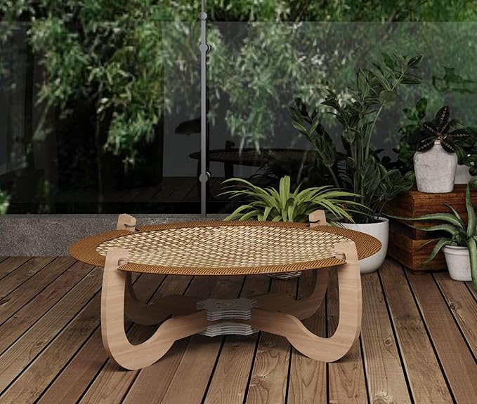 Cat Bed Mat, 18”X 6.5” Comfortable Rattan Breathable Cat Bed, Removable and Washable, Open Round Cat Mat Dog Mat for 20-lb Pets, for Indoor and Outdoor Use, Rustic Brown