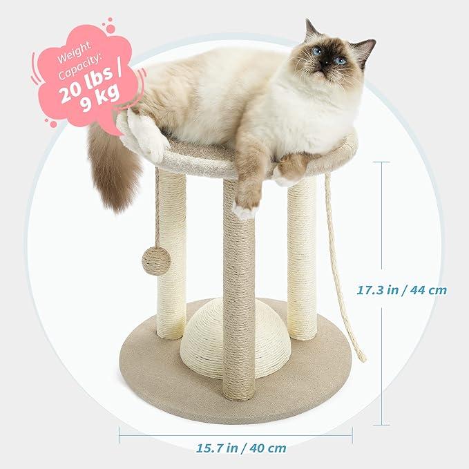 Made4Pets Cat Scratching Post,3 Cat Scratcher Posts with Soft Carpet Covered Perch,4 in 1 Kitten Toy,17" Small Cute Cat Tree Cat Tower with Hanging Ball Cat Toy, Scratching Posts for Indoor Cats