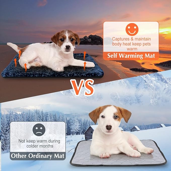 4 Pack Self Warming Cat Pads Self Heating Cat Mat Thermal Pads for Small Dogs Washable Pet Kennel Pad Crate Bed Mat with Removable Covers for Indoor Outdoor Pet