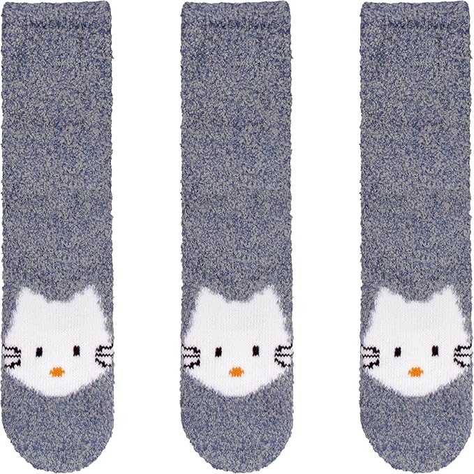 BambooMN Super Soft Warm Cute Furry Animal Non-Slip Fuzzy Cozy Fluffly Crew Winter Home Socks, Value Pack