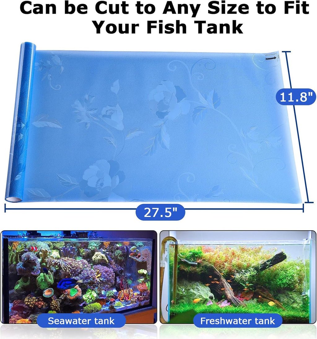 Aquarium Background Paper, Blue Fish Tank Backdrop Wallpaper Electrostatic Adhesive, No Glue, Easy to Install, Reusable (11.8" H × 27.5" L, Translucent)