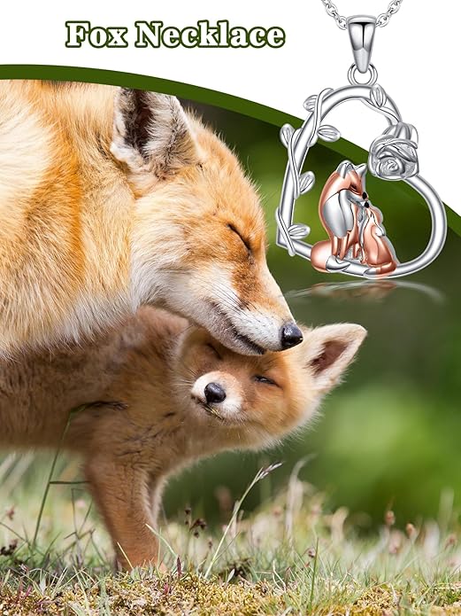 Cute Mother and Daughter Fox/Cat/Cow/Monkey/Panda Necklace 925 Sterling Silver Heart Flower Heart Necklace Animal Jewelry Mother's Day Jewelry for Women