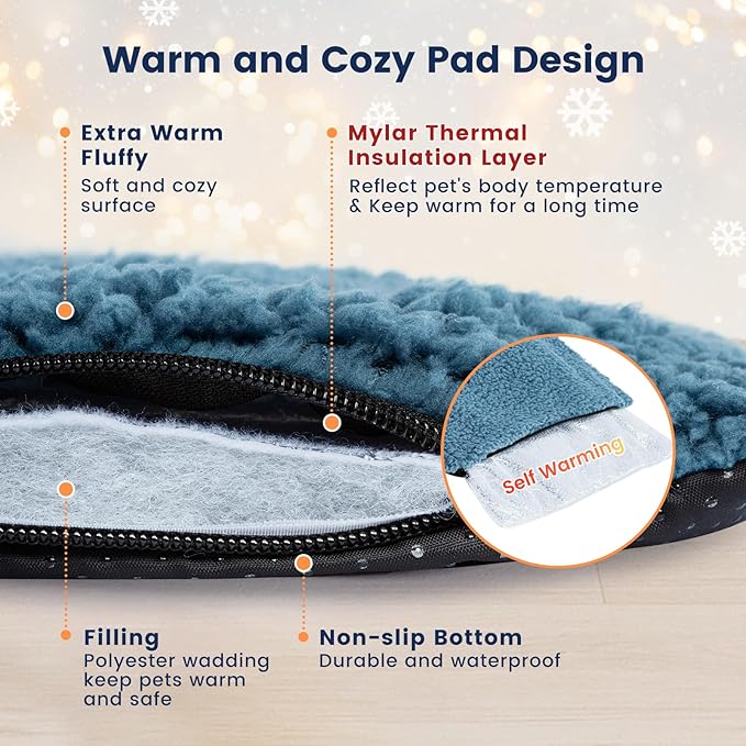 Miguel Self Heating Dog Bed 36 x 24 inch Self Warming Dog Mat Extra Warm Thermal Crate Pad with Removable Washable Sherpa Cover Non-Slip Bottom Indoor Outdoor for Small Medium Pet (Blue,L)