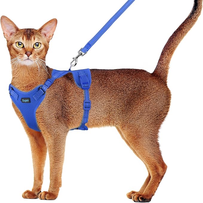 Supet Cat Harness and Leash Set for Small to Large Cats Adjustable Cat Vest Harness with Reflective Trim Universal Cat Leash and Harness for Cats/Puppies (Blue, Small (Chest: 13.7" - 15.7"))