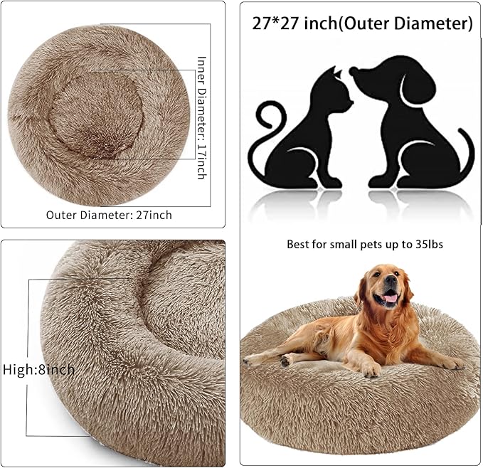 Nisrada Dog Bed for Small Medium Large Dogs, 27 inch Calming Dogs Bed, Washable-Round Cozy Soft Pet Bed for Puppy and Kitten with Slip-Resistant Bottom
