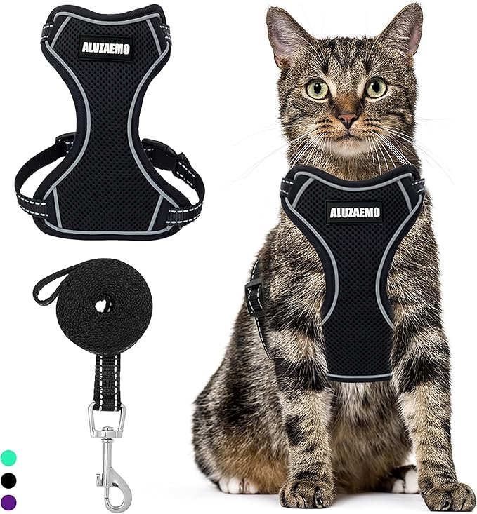 Cat Harness and Leash Set - Escape Proof Cat Vest Harness for Walking Travel Outdoor - Reflective Adjustable Soft Mesh Breathable Cat Body Harness for Small Medium Large Cat