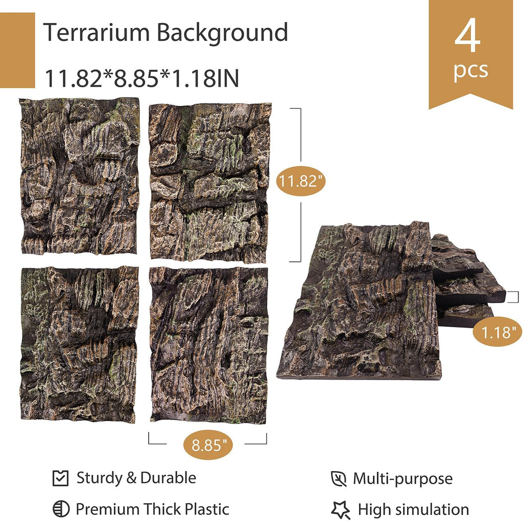 4pcs Rock Terrarium Background,3D Reptile Tank Background Board,Amphibian Stereo Backdrop Wall,Lizard Snake Gecko Spider Chameleon Turtle Fish pet silo Background Decorative Panel