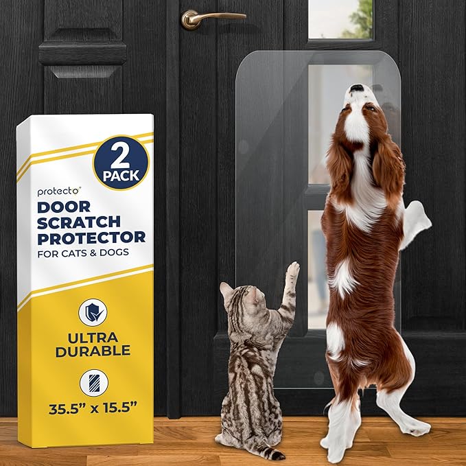 PROTECTO 2 Pack Door Protector From Dog Scratching, Cat Dog Scratch Door Protector, 35.5x15.5 Dog Door Scratch protector for Indoors Outdoors, Easy Installation on Window Wal,l Glass Door, Screen Door