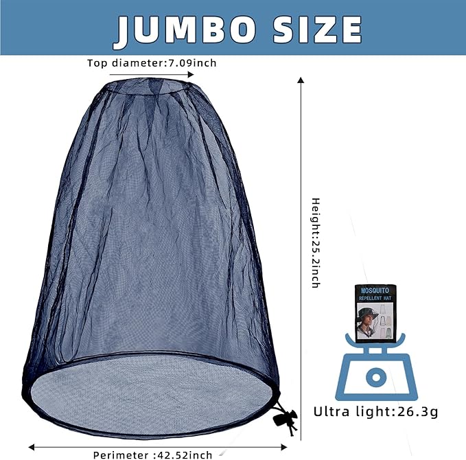 2 Pack Ultra Large Mosquito Net 42x25 Inches Mosquito Head Net Oversized Insect Netting Bug Fits Most Hats for Gardening Hiking Fishing Traveling(Navy Blue)