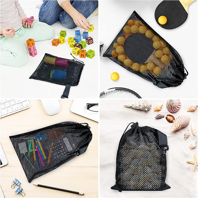 10 PCS With Clips Mesh Drawstring Bags, Portable Nylon Storage Bags for toy,Sports Storage,Outdoor activities etc. (11.8x15.7in)