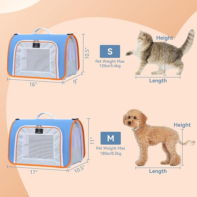 A4Pet Airline Approved Cat Carrier for Under 18 lbs Kitten, Soft-Sided Pet Travel Carrier Bag for Small Dogs with Shoulder Strap - Blue, 16.9 x 10.2 x 11, Medium